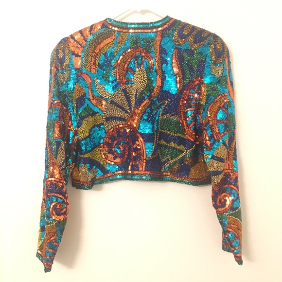 Oleg Cassini : Beaded Sequined Multi Color Jacket - Picture 3 of 5